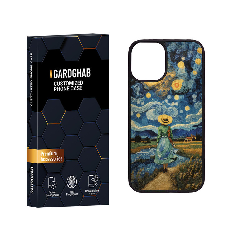 کاور گارد قاب مدل دور ژله ای پشت گلس هنری مناسب برای گوشی موبایل اپل iPhone 12 Mini
