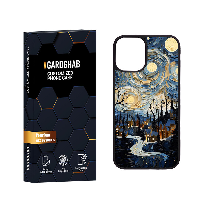 کاور گارد قاب مدل دور ژله ای پشت گلس هنری مناسب برای گوشی موبایل اپل iPhone 12 Mini