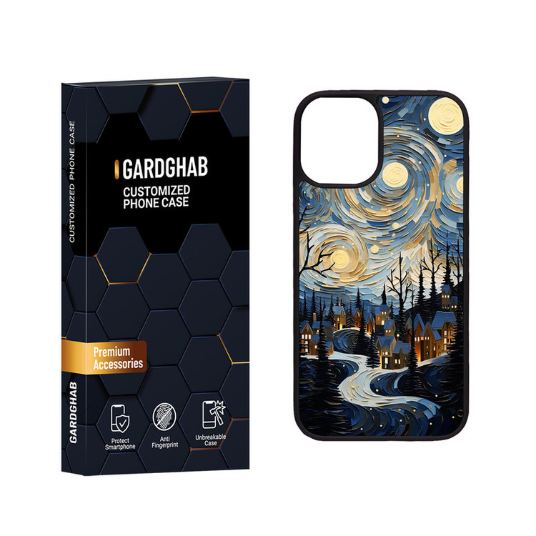 کاور گارد قاب مدل دور ژله ای پشت گلس هنری مناسب برای گوشی موبایل اپل iPhone 12 Mini