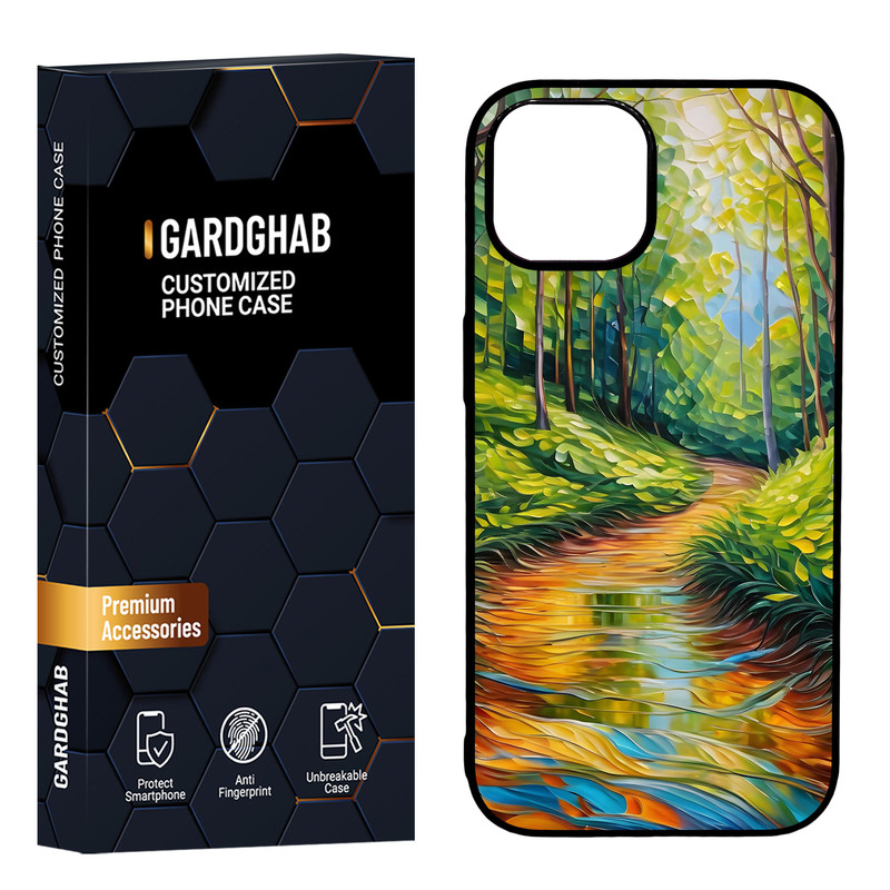 کاور گارد قاب مدل دور ژله ای پشت گلس هنری مناسب برای گوشی موبایل اپل iPhone 15